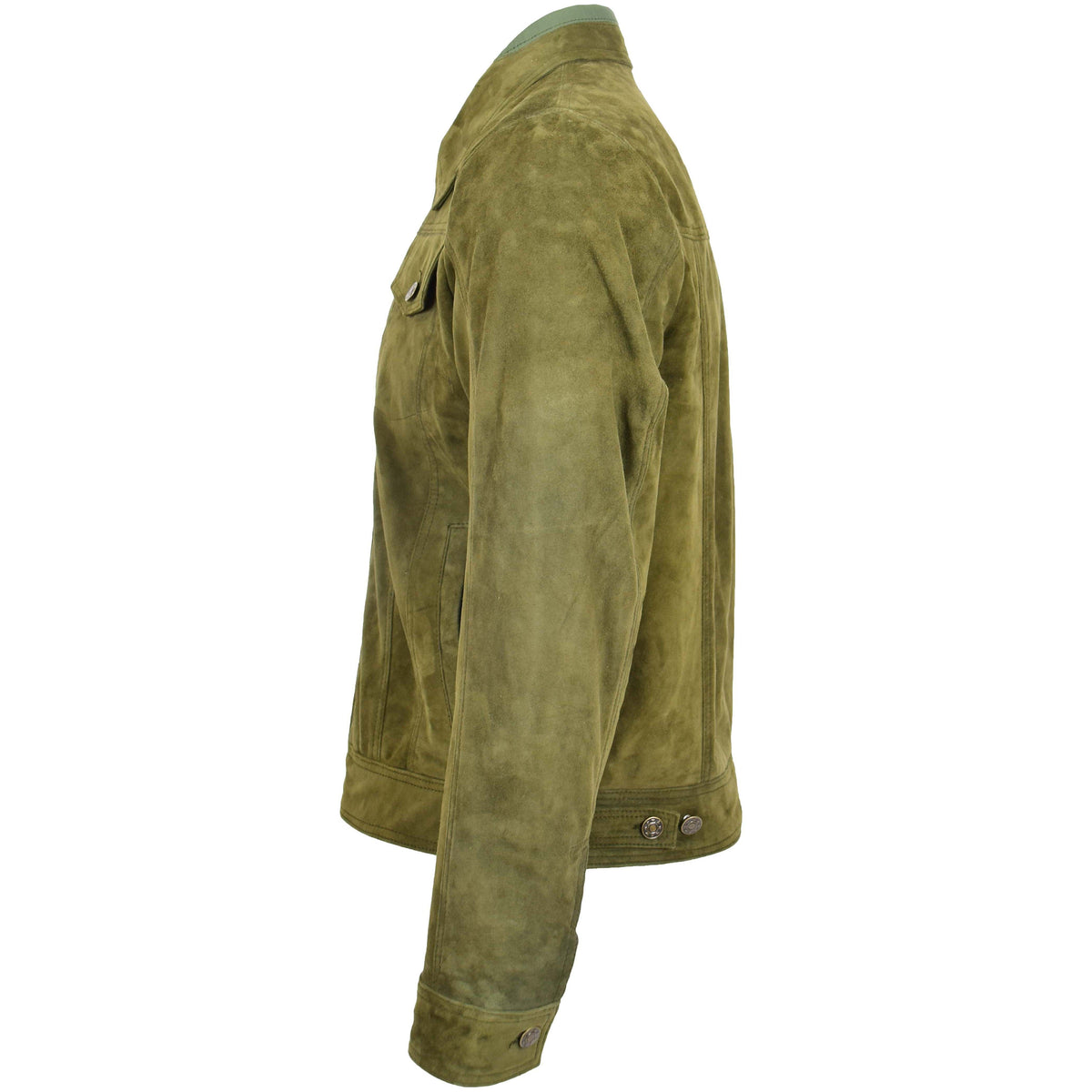 Mens Real Suede Trucker Harrington Jacket Daryl Green - genuine suede jacket in green with four outer pockets