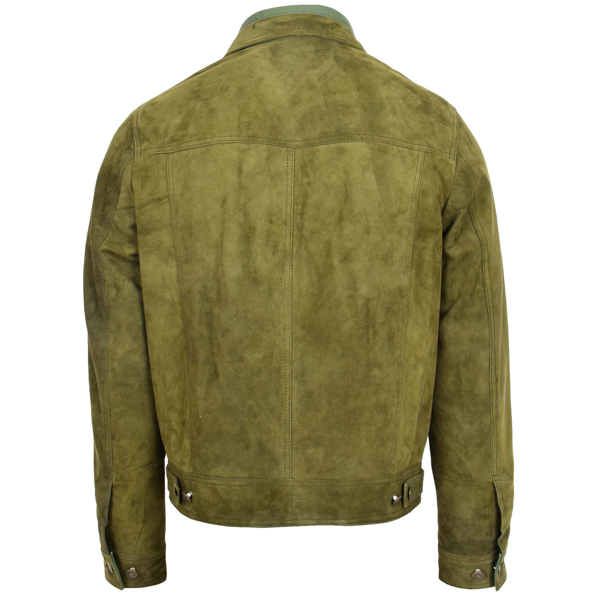 Mens Real Suede Trucker Harrington Jacket Daryl Green - genuine suede jacket in green with trucker