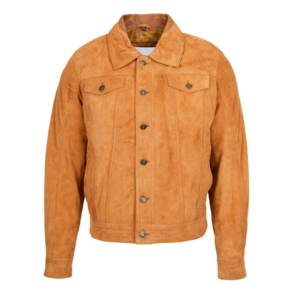 Mens Real Suede Trucker Harrington Jacket Daryl Tan - genuine suede jacket in tan with harrington