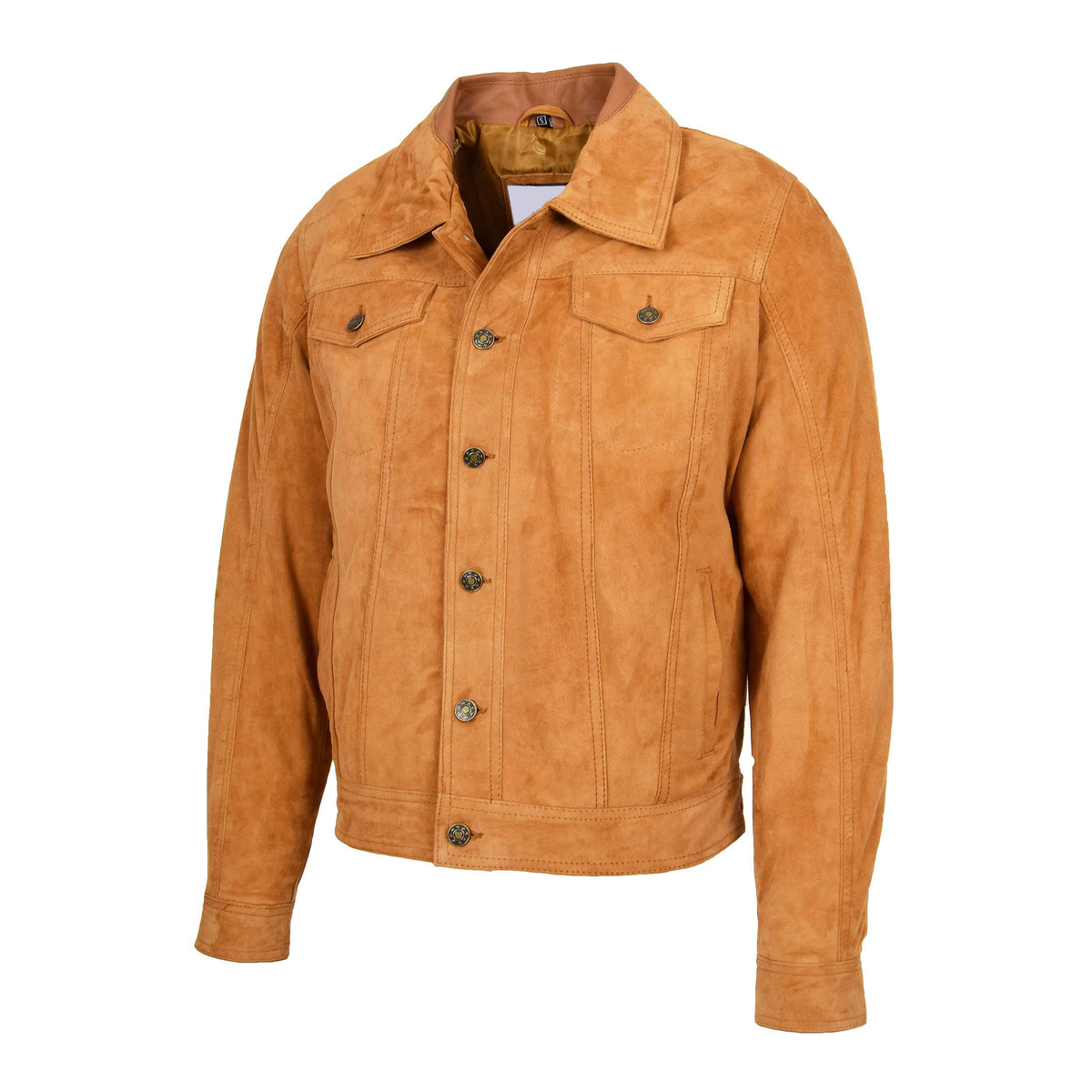 Mens Real Suede Trucker Harrington Jacket Daryl Tan - genuine suede jacket in tan with trucker
