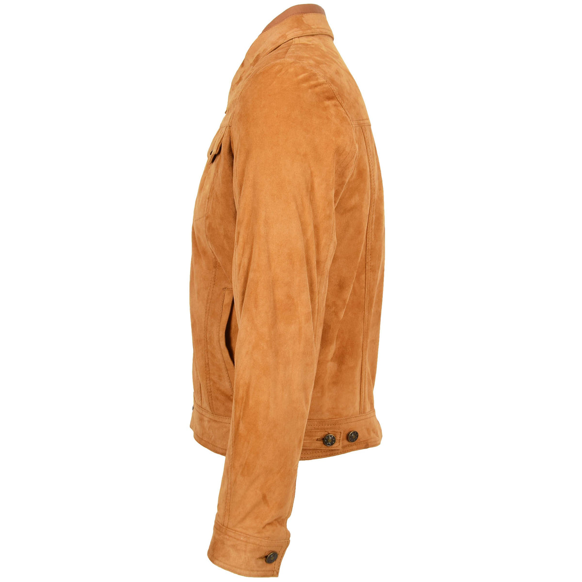 Mens Real Suede Trucker Harrington Jacket Daryl Tan - genuine suede jacket in tan with four outer pockets
