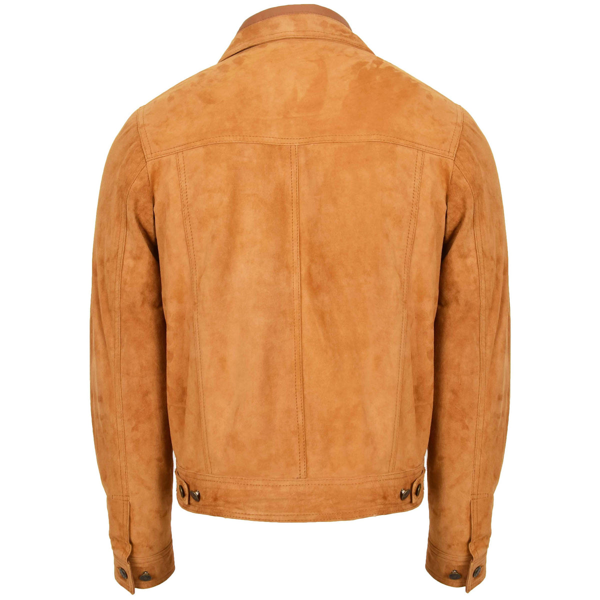Mens Real Suede Trucker Harrington Jacket Daryl Tan - genuine suede jacket in tan with trucker