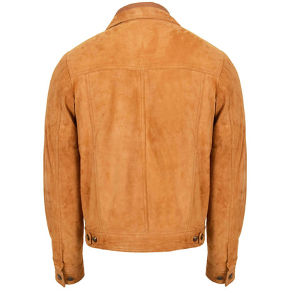 Mens Real Suede Trucker Harrington Jacket Daryl Tan - genuine suede jacket in tan with trucker