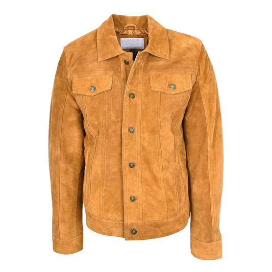 Mens Real Suede Trucker Jacket Lee Rider Style Timmy Tan - genuine suede jacket in tan with made from luxury suede
