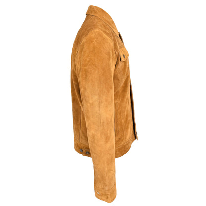 Mens Real Suede Trucker Jacket Lee Rider Style Timmy Tan - genuine suede jacket in tan with inside polyester lining