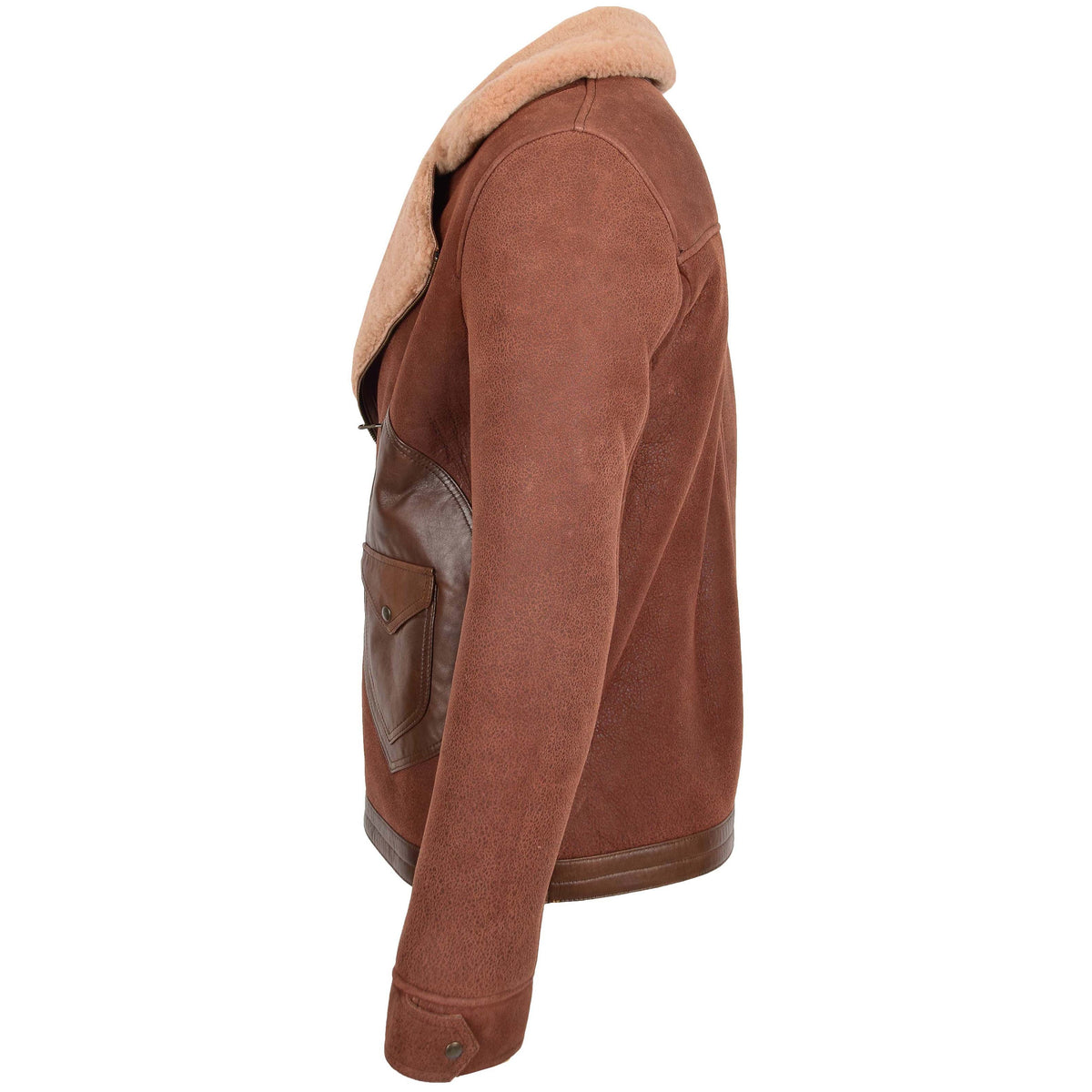 Mens Sheepskin Aviator Jacket Cross Zip Biker Style Dustin Brown Ginger - genuine sheepskin jacket in brown ginger with aviator