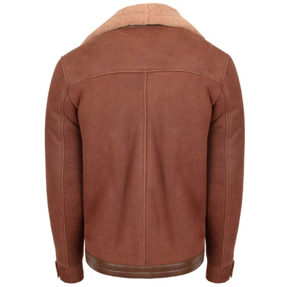 Mens Sheepskin Aviator Jacket Cross Zip Biker Style Dustin Brown Ginger - genuine sheepskin jacket in brown ginger with cross zip