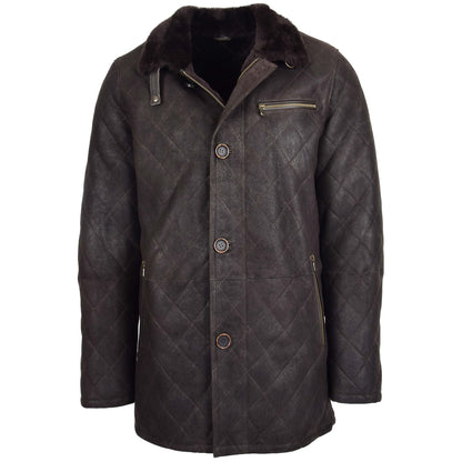 Mens Sheepskin Jacket Cross Stitch Anorak Edwin Dark Brown - genuine sheepskin jacket in dark brown with three outer pockets