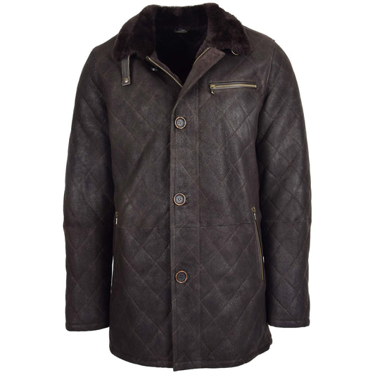 Mens Sheepskin Jacket Cross Stitch Anorak Edwin Dark Brown - genuine sheepskin jacket in dark brown with three outer pockets