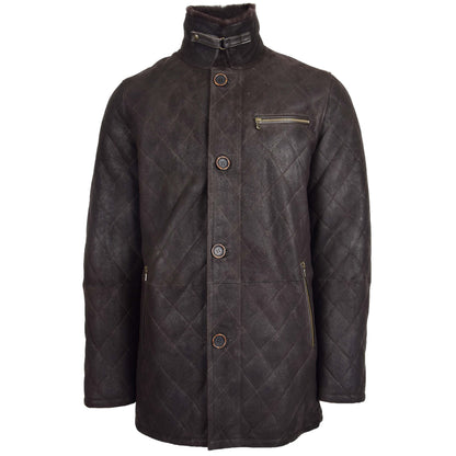 Mens Sheepskin Jacket Cross Stitch Anorak Edwin Dark Brown - genuine sheepskin jacket in dark brown with three outer pockets