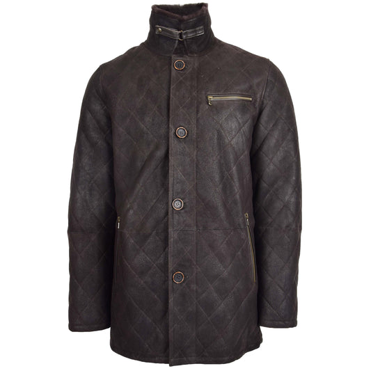 Mens Sheepskin Jacket Cross Stitch Anorak Edwin Dark Brown - genuine sheepskin jacket in dark brown with three outer pockets