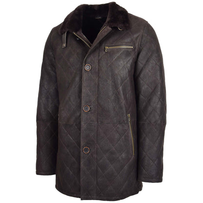 Mens Sheepskin Jacket Cross Stitch Anorak Edwin Dark Brown - genuine sheepskin jacket in dark brown with three outer pockets