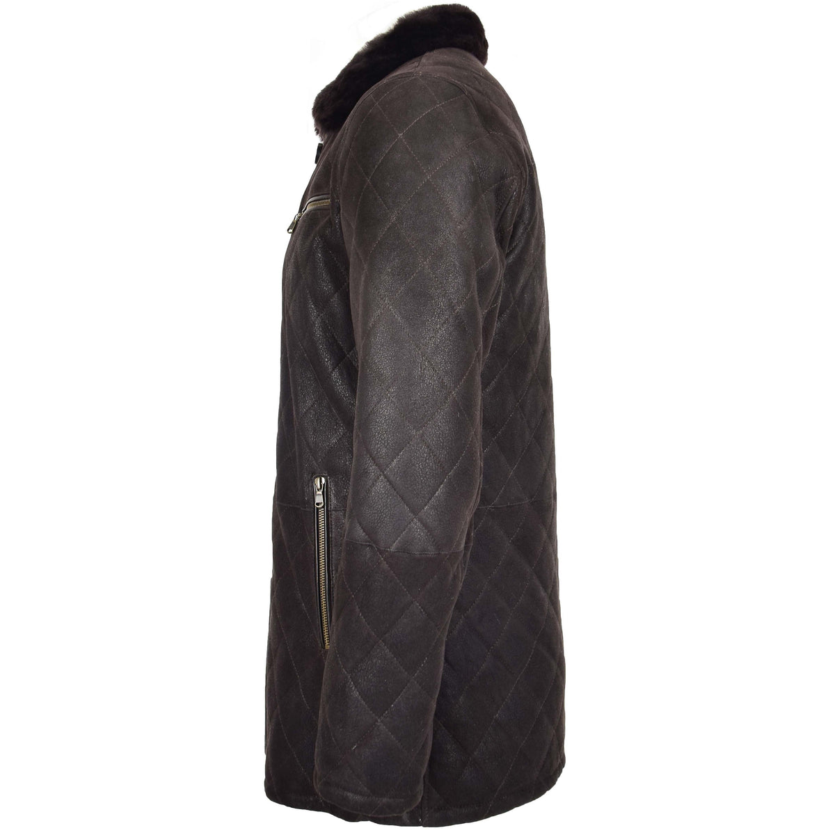 Mens Sheepskin Jacket Cross Stitch Anorak Edwin Dark Brown - genuine sheepskin jacket in dark brown with three outer pockets