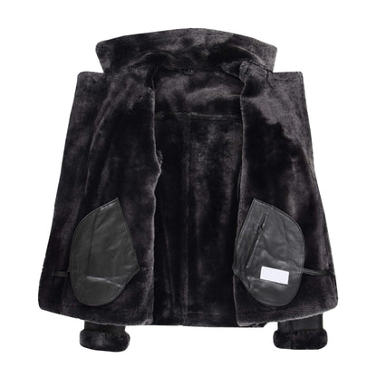 Mens Sheepskin Jacket Cross Stitch Anorak Edwin Dark Brown - genuine sheepskin jacket in dark brown with three outer pockets