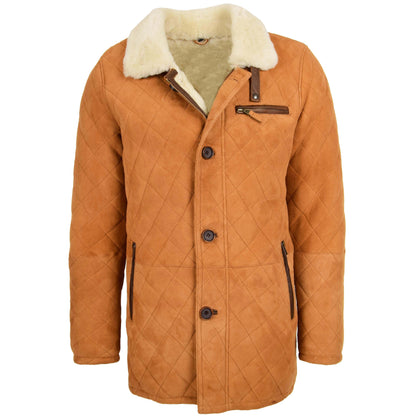 Mens Sheepskin Jacket Cross Stitch Anorak Edwin Tan White - genuine sheepskin jacket in tan white with three outer pockets