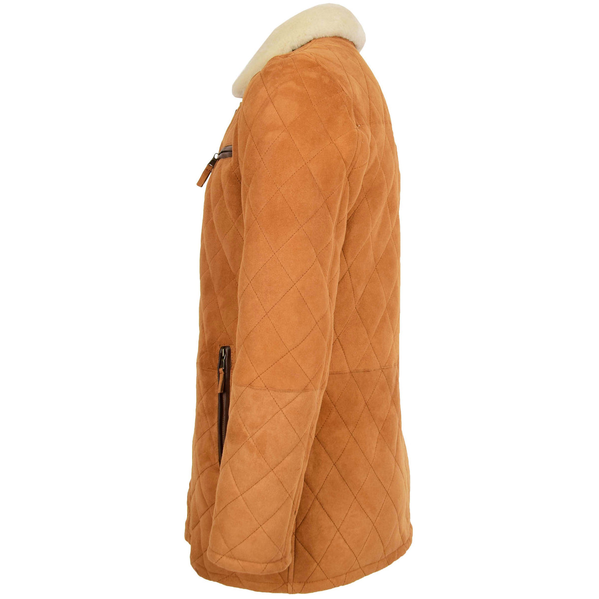 Mens Sheepskin Jacket Cross Stitch Anorak Edwin Tan White - genuine sheepskin jacket in tan white with three outer pockets