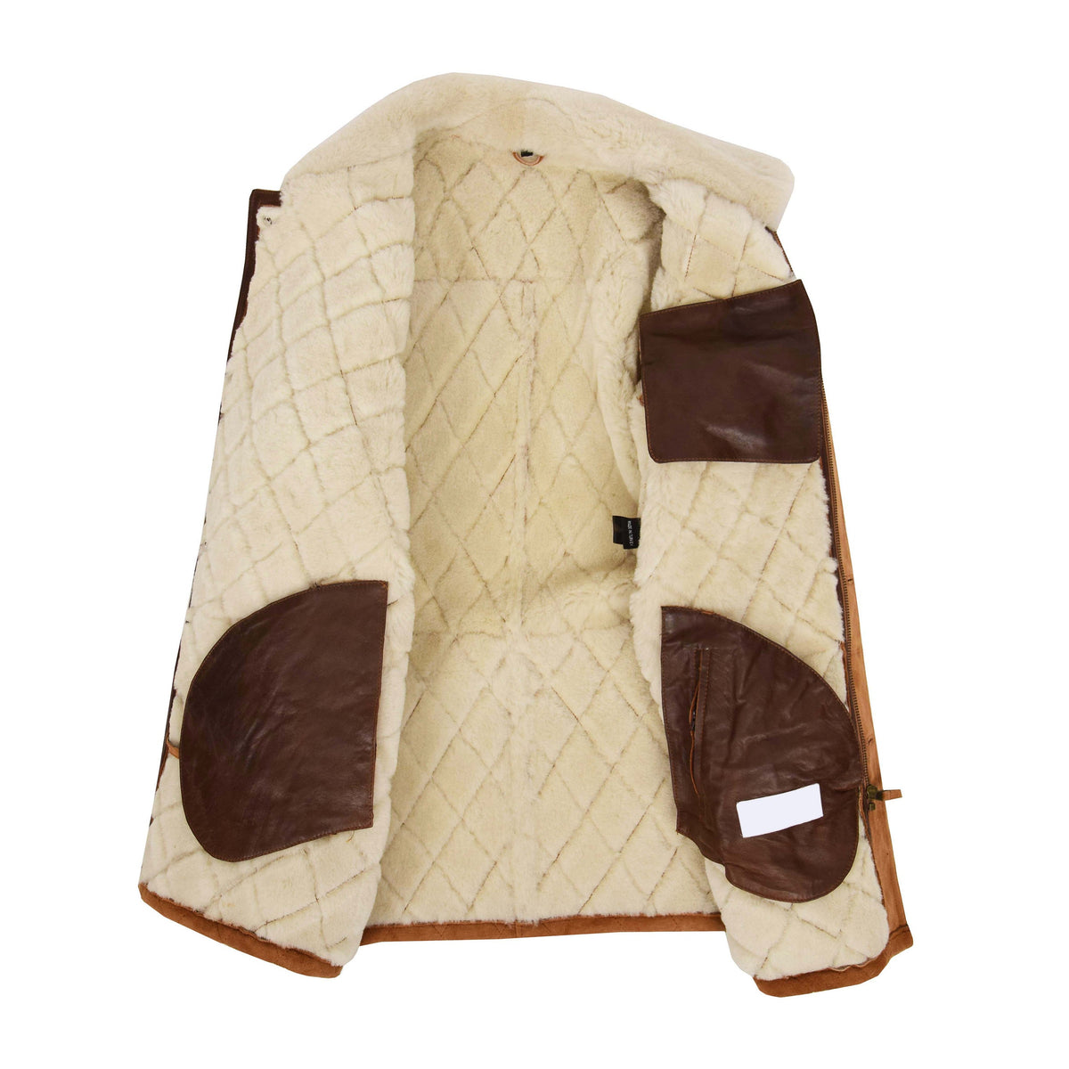 Mens Sheepskin Jacket Cross Stitch Anorak Edwin Tan White - genuine sheepskin jacket in tan white with three outer pockets