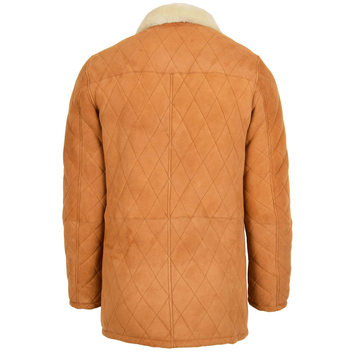 Mens Sheepskin Jacket Cross Stitch Anorak Edwin Tan White - genuine sheepskin jacket in tan white with three outer pockets