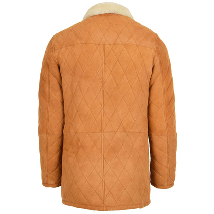 Mens Sheepskin Jacket Cross Stitch Anorak Edwin Tan White - genuine sheepskin jacket in tan white with three outer pockets
