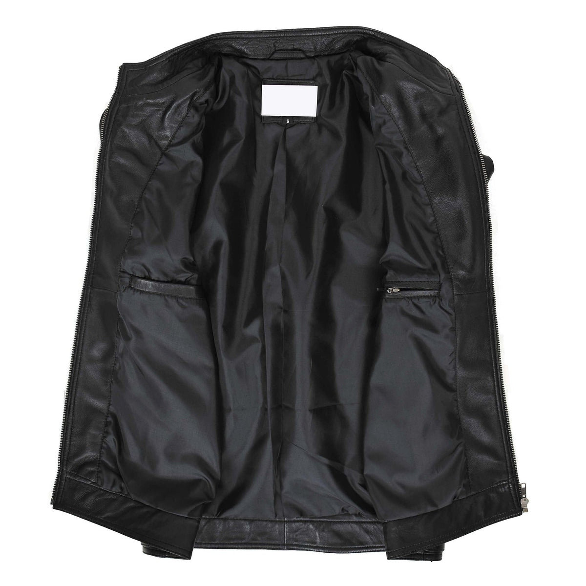 Mens Soft Leather Casual Plain Zip Jacket Matt Black - genuine leather jacket in black with two outer pockets