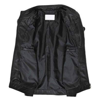 Mens Soft Leather Casual Plain Zip Jacket Matt Black - genuine leather jacket in black with two outer pockets