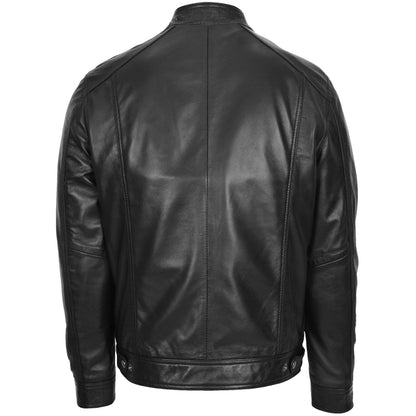 Mens Soft Leather Casual Plain Zip Jacket Matt Black - genuine leather jacket in black with two outer pockets