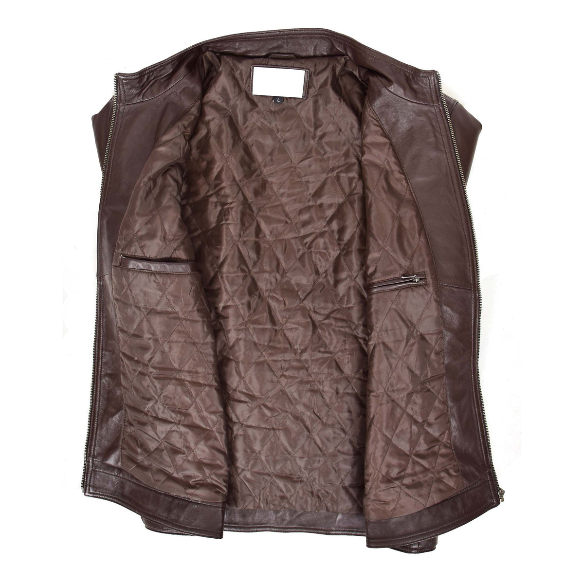 Mens Soft Leather Casual Plain Zip Jacket Matt Brown - genuine leather jacket in brown with two outer pockets