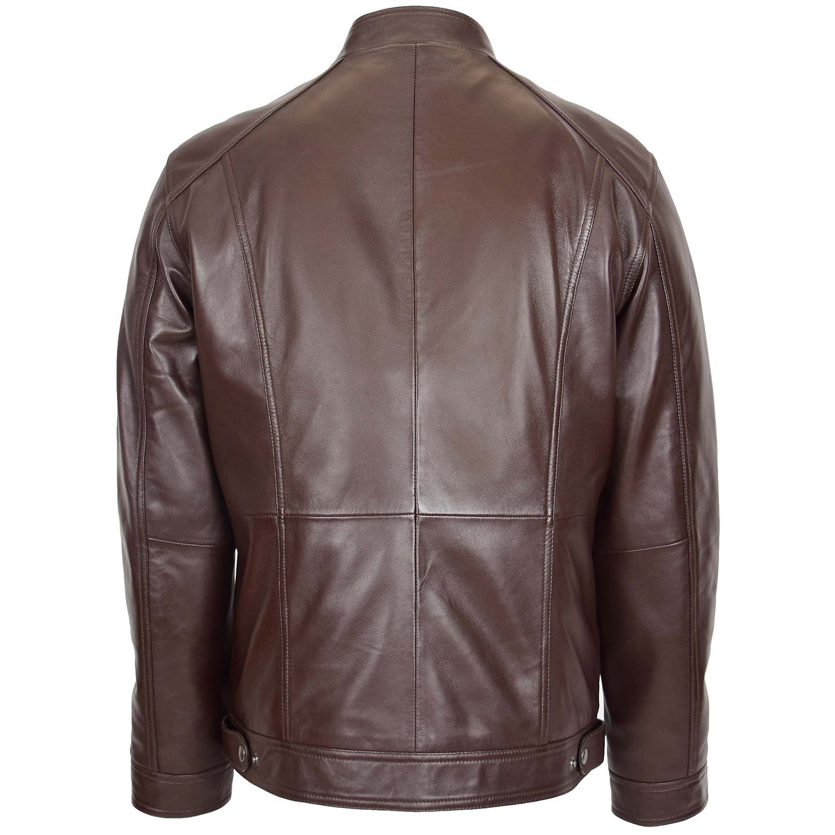 Mens Soft Leather Casual Plain Zip Jacket Matt Brown - genuine leather jacket in brown with two outer pockets