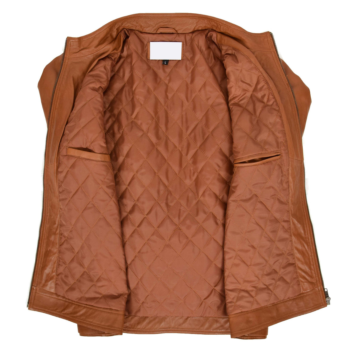 Mens Soft Leather Casual Plain Zip Jacket Matt Tan - genuine leather jacket in tan with two outer pockets