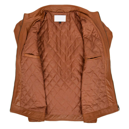 Mens Soft Leather Casual Plain Zip Jacket Matt Tan - genuine leather jacket in tan with two outer pockets