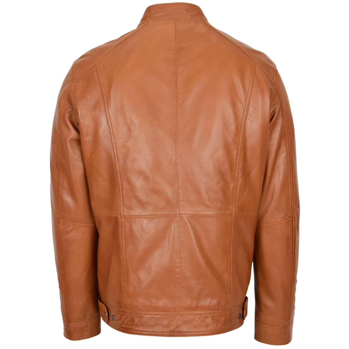 Mens Soft Leather Casual Plain Zip Jacket Matt Tan - genuine leather jacket in tan with two outer pockets
