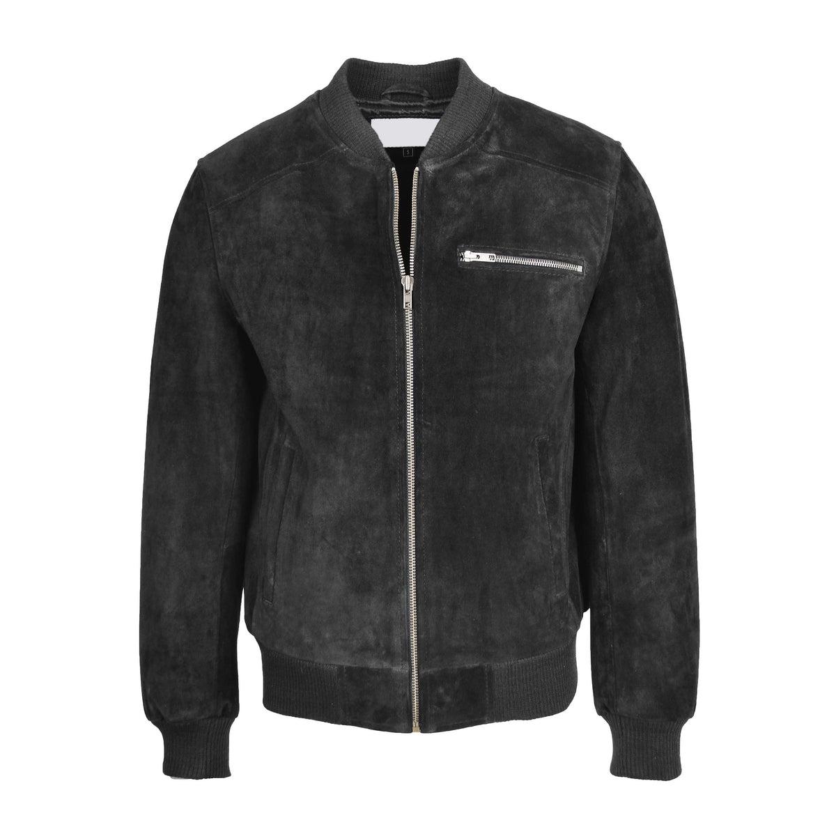 Mens Suede Bomber Varsity Jacket Reg Black - genuine suede jacket in black with bomber