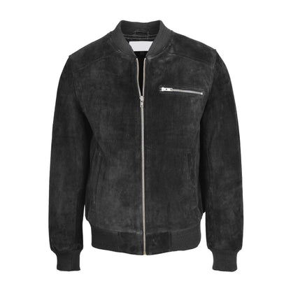 Mens Suede Bomber Varsity Jacket Reg Black - genuine suede jacket in black with bomber