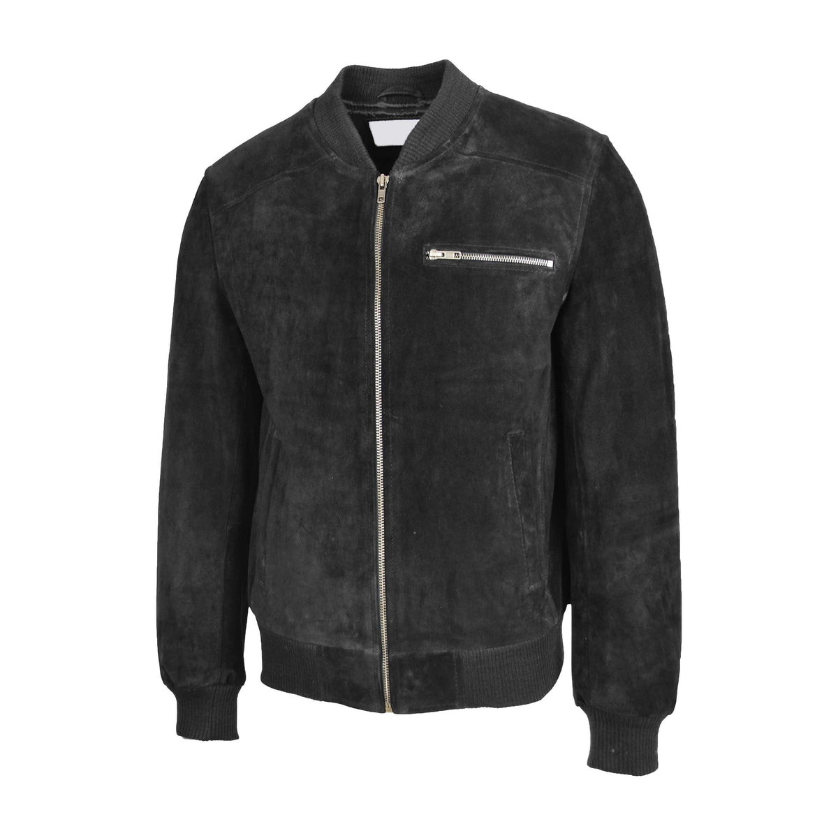 Mens Suede Bomber Varsity Jacket Reg Black - genuine suede jacket in black with varsity
