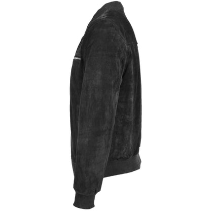 Mens Suede Bomber Varsity Jacket Reg Black - genuine suede jacket in black with bomber varsity