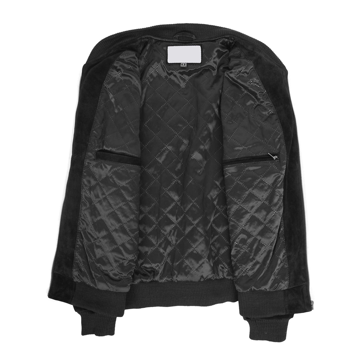 Mens Suede Bomber Varsity Jacket Reg Black - genuine suede jacket in black with three outer pockets