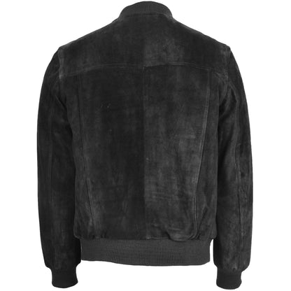 Mens Suede Bomber Varsity Jacket Reg Black - genuine suede jacket in black with bomber