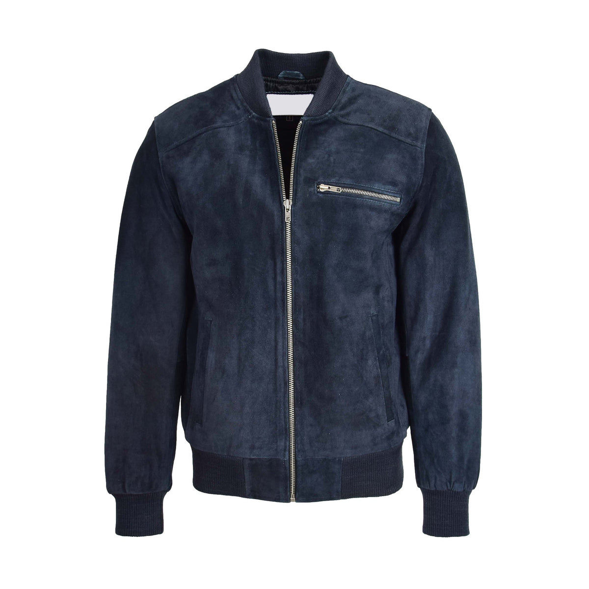 Mens Suede Bomber Varsity Jacket Reg Blue - genuine suede jacket in blue with bomber