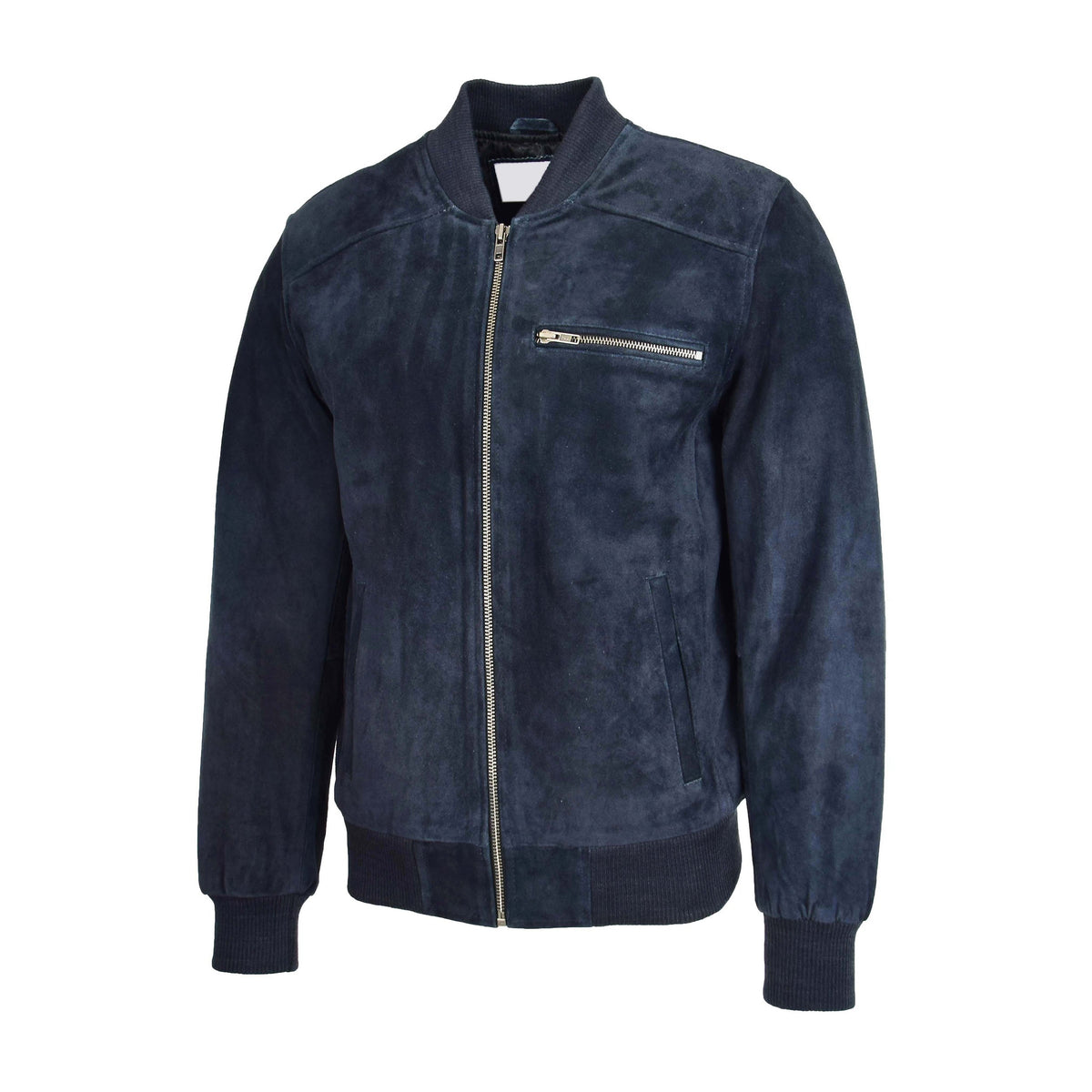 Mens Suede Bomber Varsity Jacket Reg Blue - genuine suede jacket in blue with varsity