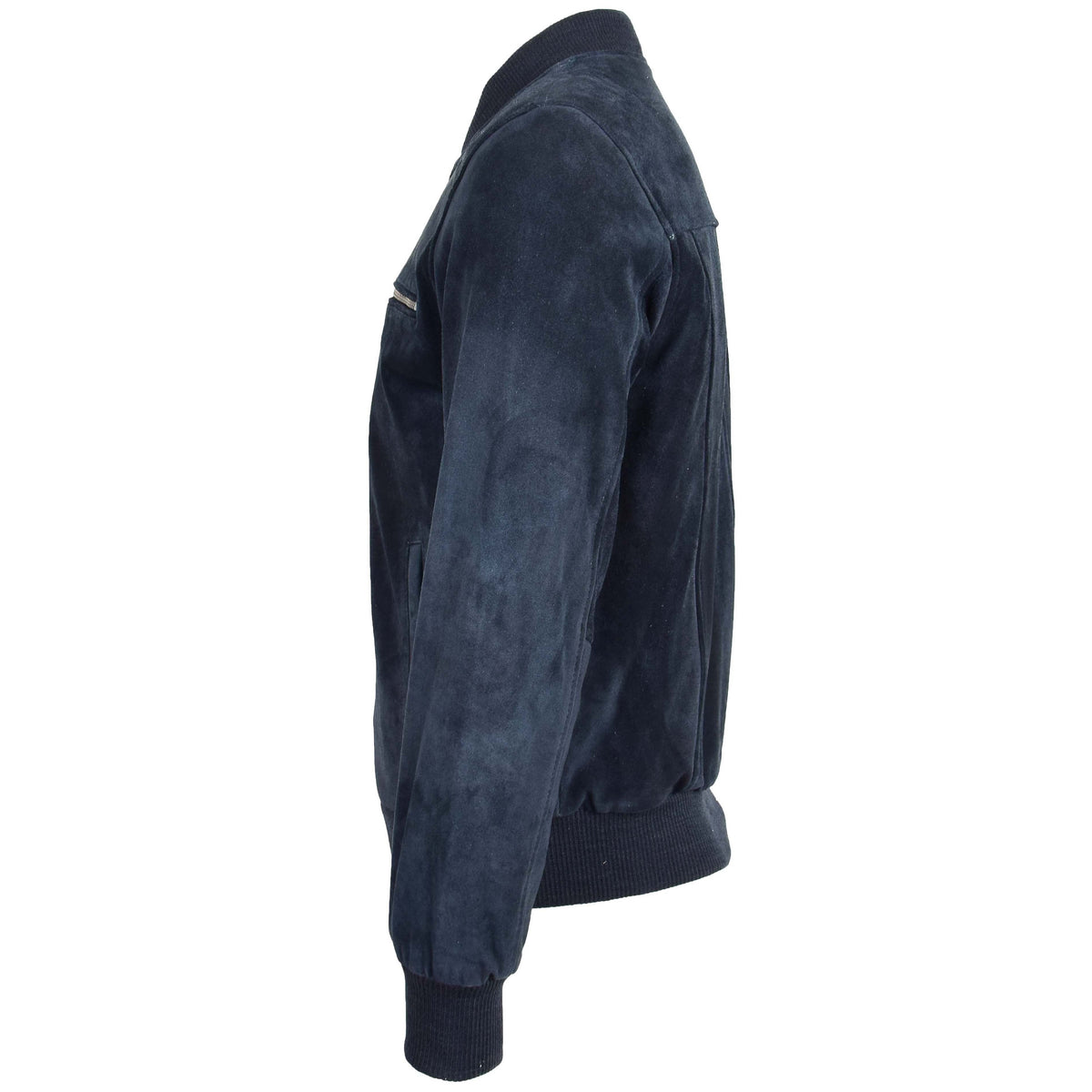 Mens Suede Bomber Varsity Jacket Reg Blue - genuine suede jacket in blue with bomber varsity
