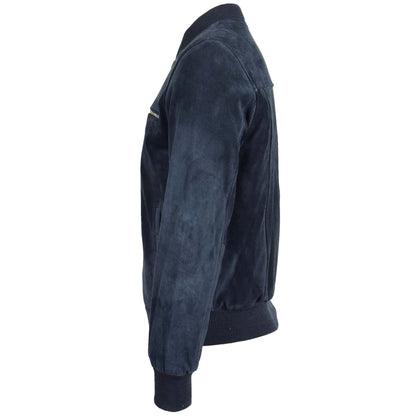 Mens Suede Bomber Varsity Jacket Reg Blue - genuine suede jacket in blue with bomber varsity