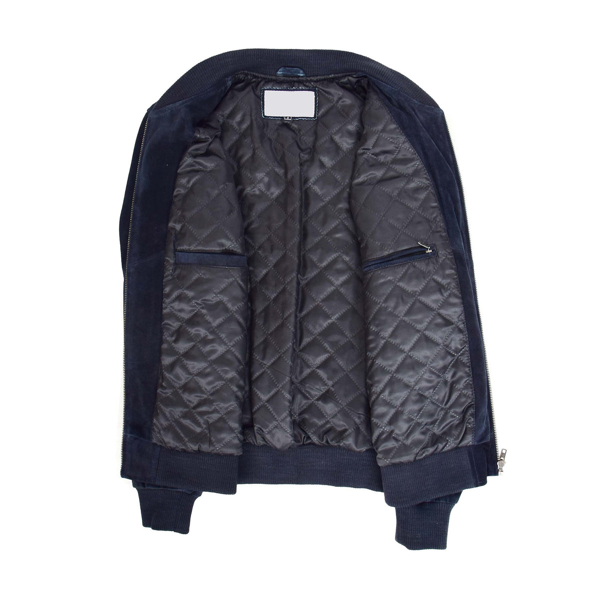 Mens Suede Bomber Varsity Jacket Reg Blue - genuine suede jacket in blue with three outer pockets