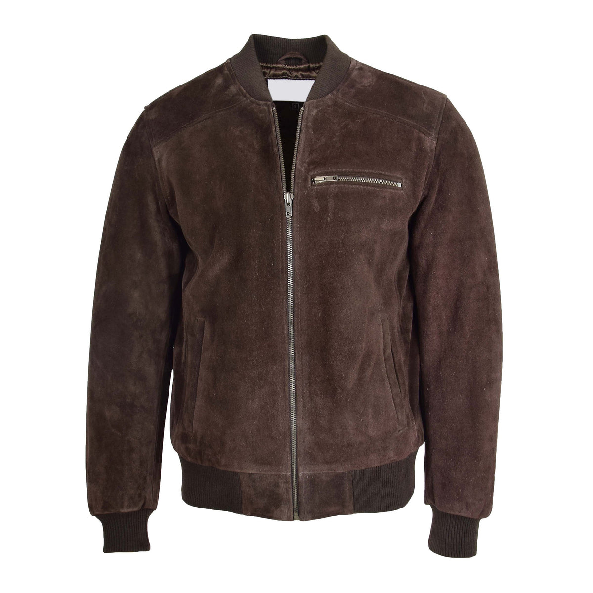 Mens Suede Bomber Varsity Jacket Reg Brown - genuine suede jacket in brown with bomber