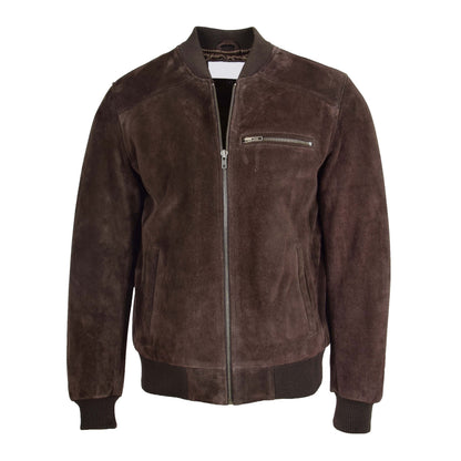 Mens Suede Bomber Varsity Jacket Reg Brown - genuine suede jacket in brown with bomber