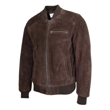 Mens Suede Bomber Varsity Jacket Reg Brown - genuine suede jacket in brown with varsity