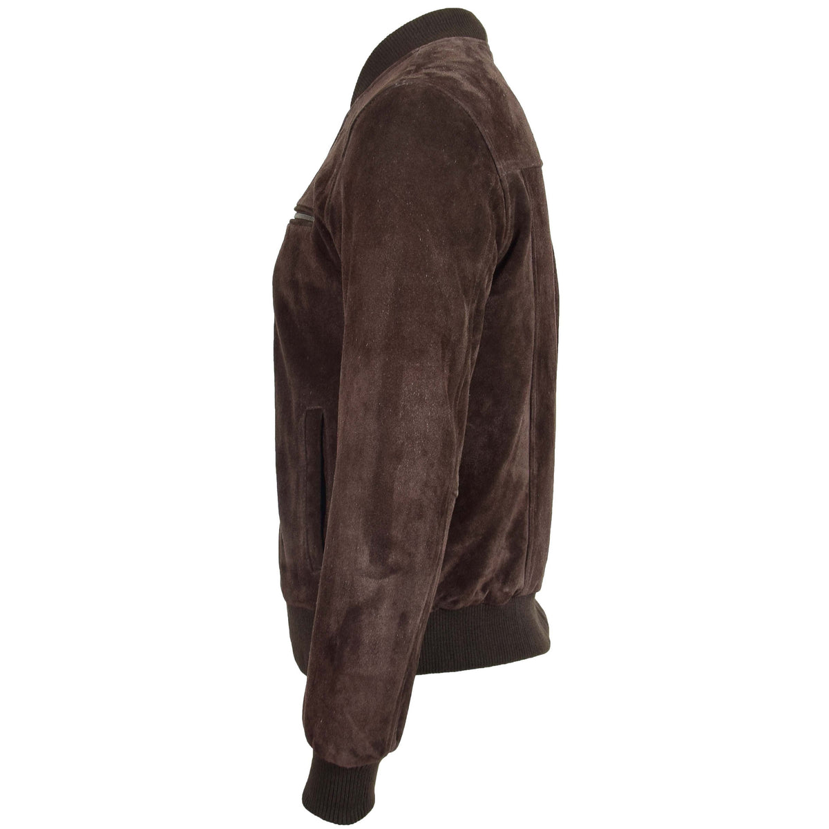 Mens Suede Bomber Varsity Jacket Reg Brown - genuine suede jacket in brown with bomber varsity