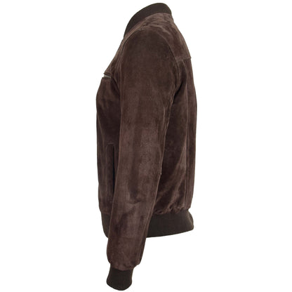 Mens Suede Bomber Varsity Jacket Reg Brown - genuine suede jacket in brown with bomber varsity