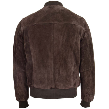 Mens Suede Bomber Varsity Jacket Reg Brown - genuine suede jacket in brown with bomber