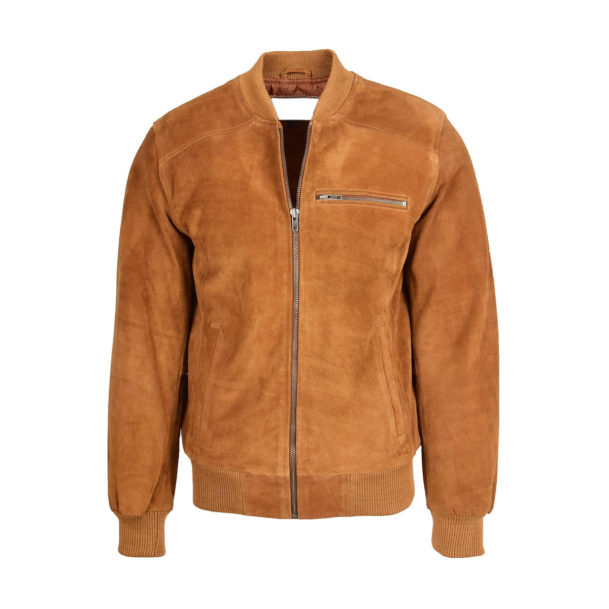 Mens Suede Bomber Varsity Jacket Reg Tan - genuine suede jacket in tan with bomber