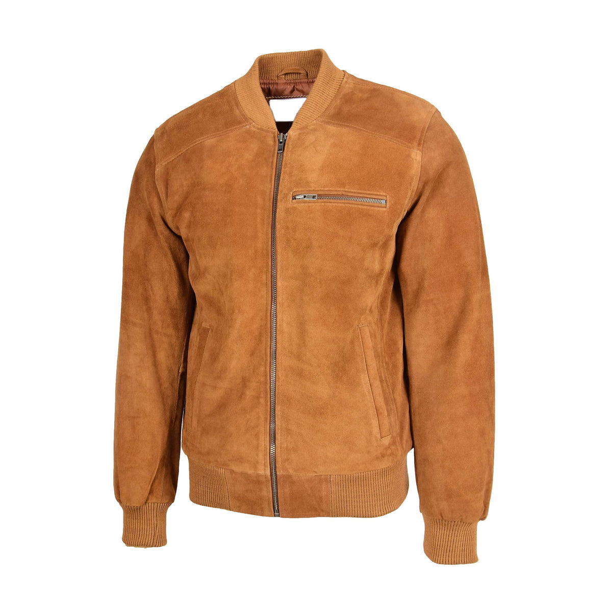 Mens Suede Bomber Varsity Jacket Reg Tan - genuine suede jacket in tan with varsity